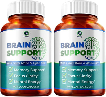 1 Body Brain Supplement - Nootropic with Alpha GPC, Ginkgo & Bacopa - 90 Vegan Capsules