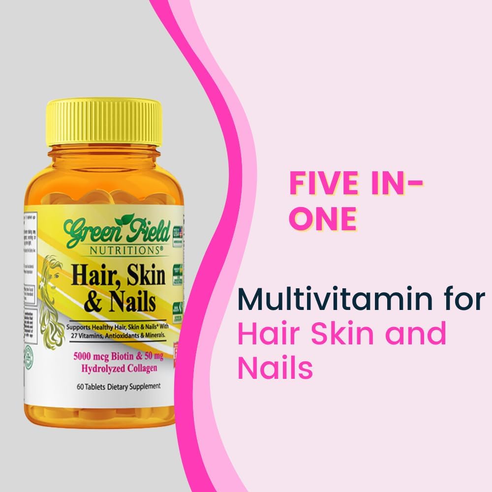 Greenfield Nutritions Halal Biotin Tablets for Adults - 5000mcg Biotin with 50mg Collagen and Minerals - 60 Tablets - görsel 2