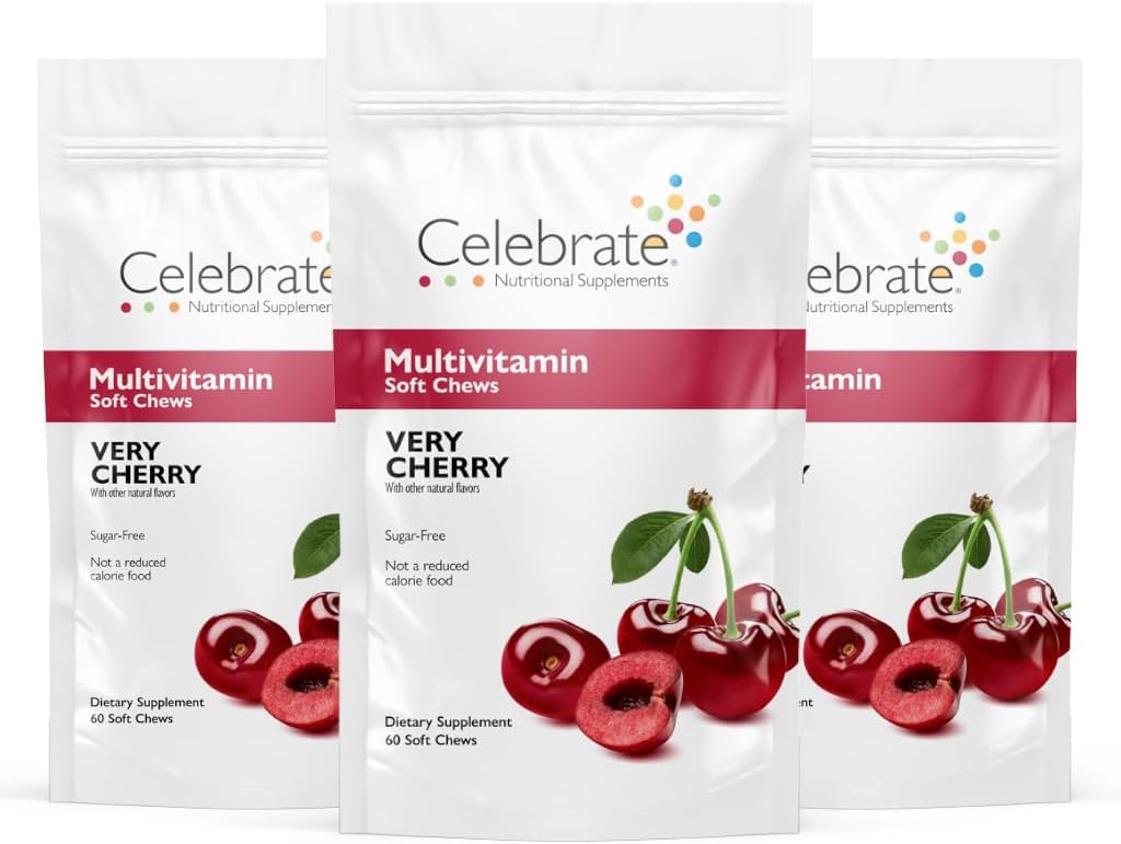 Celebrate Vitamins Bariatric Multivitamin Soft Chews – Essential Vitamins & Minerals, Sugar & Gluten-free – Gastric Bypass & Sleeve Gastrectomy Supplement – Cherry (180ct) - görsel 1