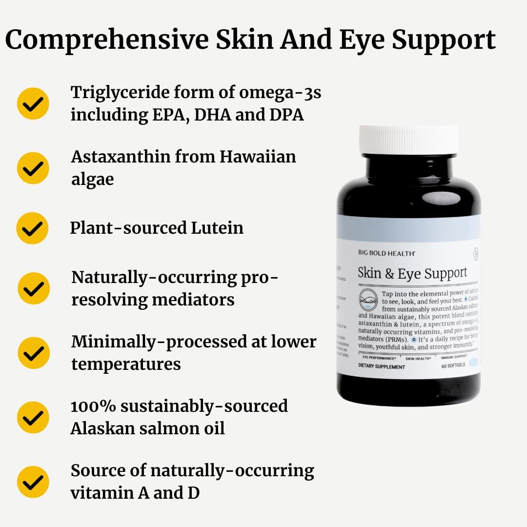 BIG BOLD HEALTH Skin & Eye Support - Omega-3 Complex with Alaskan Salmon Oil, DHA, Astaxanthin & Lutein for Healthy Eyes & Skin - 60 Softgels - görsel 4
