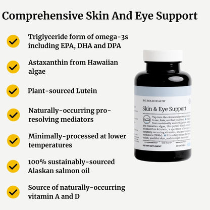 BIG BOLD HEALTH Skin & Eye Support - Omega-3 Complex with Alaskan Salmon Oil, DHA, Astaxanthin & Lutein for Healthy Eyes & Skin - 60 Softgels