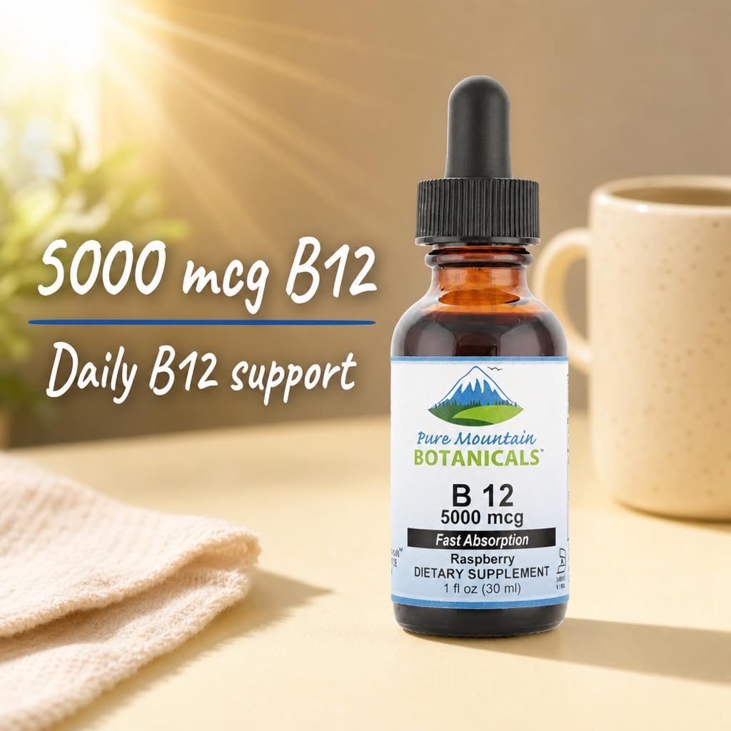 Pure Mountain Botanicals B12 5000 mcg Liquid Drops - Natural Berry Flavour - Vegan, Kosher B12 Supplement - görsel 4