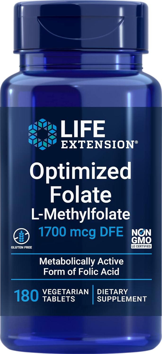 Life Extension Optimised Folate (L-Methylfolate) 1700 mcg DFE, 180 Vegetarian Tablets - görsel 1