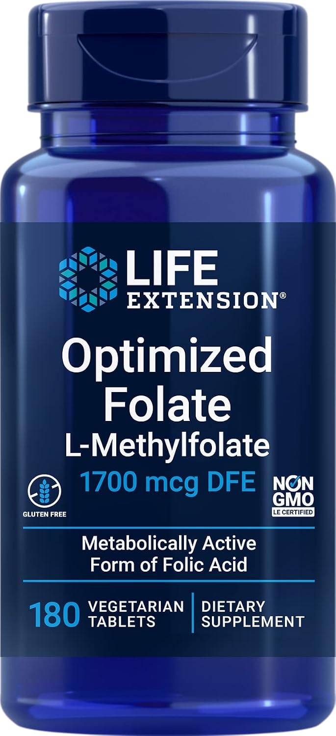 Life Extension Optimised Folate (L-Methylfolate) 1700 mcg DFE, 180 Veg Tablets - görsel 1