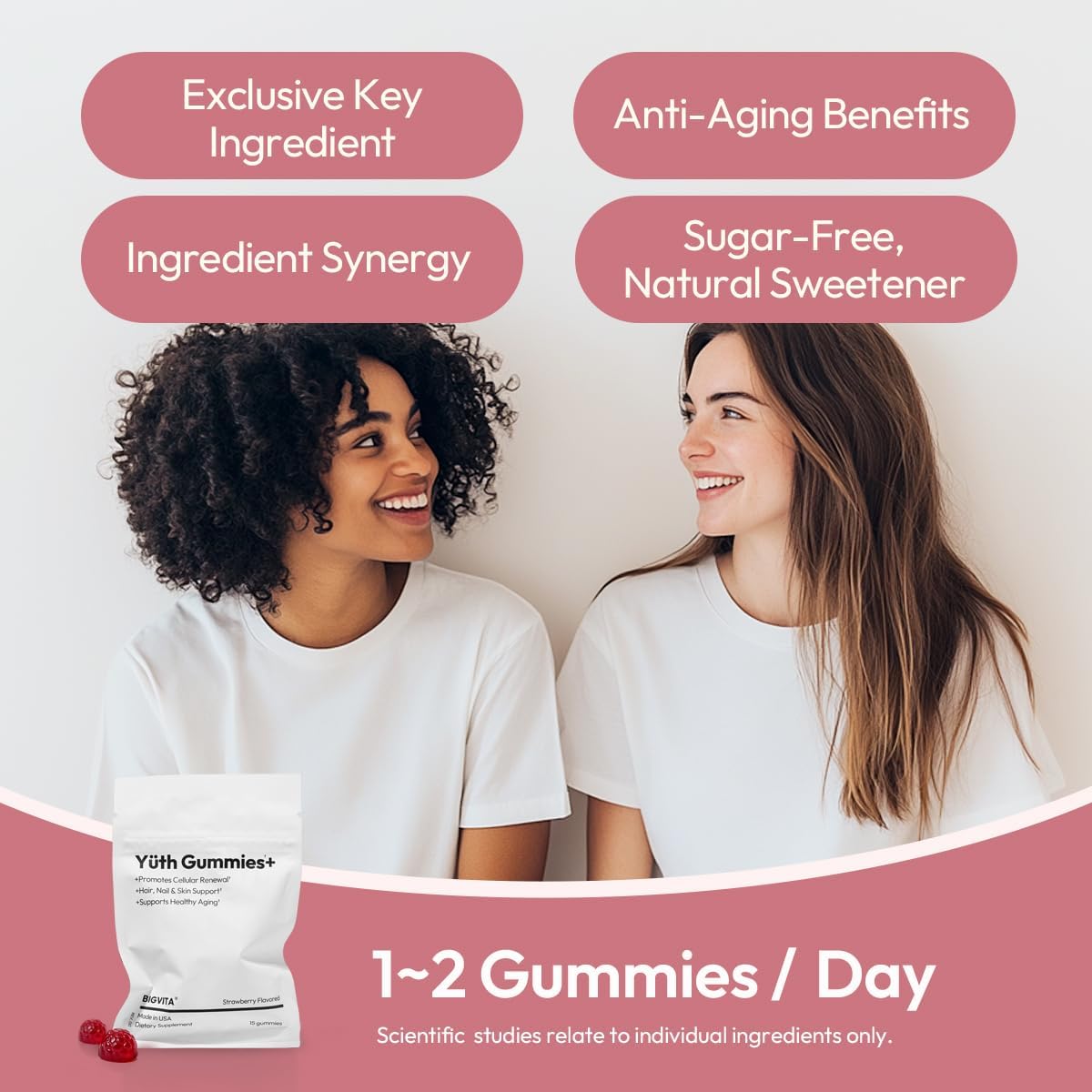 BIGVITA Yuth Gummies + | Spermidine Gummies for Hair Growth, Skin & Nails | High-Purity Spermidine Food Supplement for Cellular Renewal & Anti-Ageing | Collagen Support with Vitamin C & Vitamin A - görsel 3