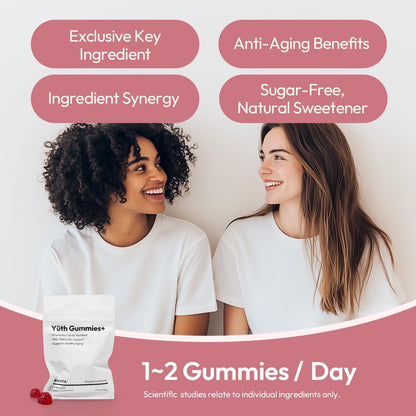 BIGVITA Yuth Gummies + | Spermidine Gummies for Hair Growth, Skin & Nails | High-Purity Spermidine Food Supplement for Cellular Renewal & Anti-Ageing | Collagen Support with Vitamin C & Vitamin A