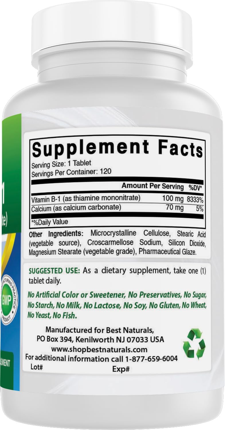 Best Naturals Vitamin B1 (Thiamine Mononitrate) 100 mg, 120 Tablets – Image 6