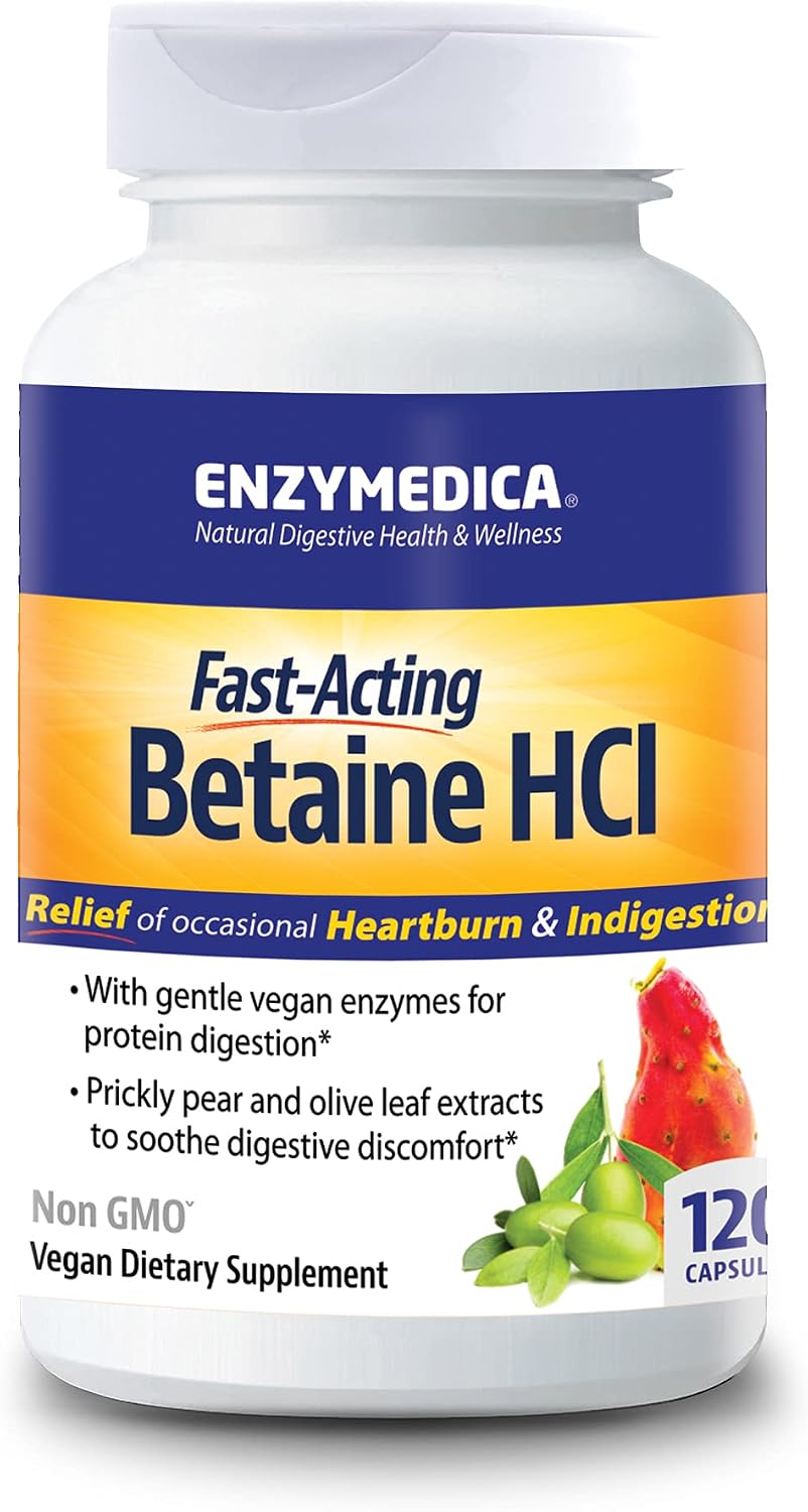 Enzymedica Betaine HCl for Men & Women - Betaine Hydrochloric Acid Supplement with Protease Enzymes, 120 Capsules - görsel 1