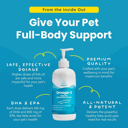 Wild-Caught Omega-3 Fish Oil for Dogs & Cats – Liquid EPA DHA Supplement for Skin, Coat, Joints & Heart, 473 ml