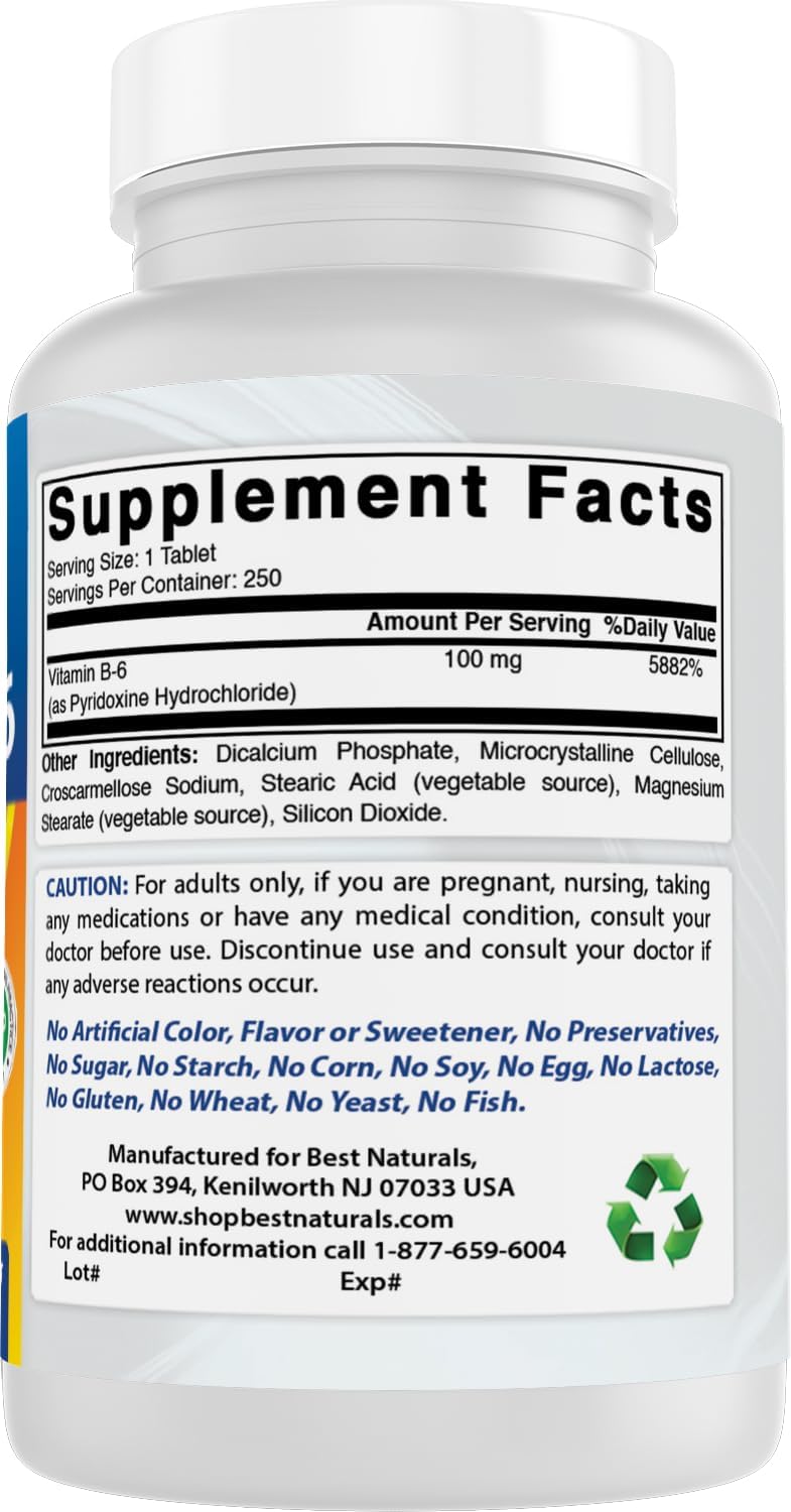 Best Naturals Vitamin B6 100 mg, 250 Tablets - görsel 6