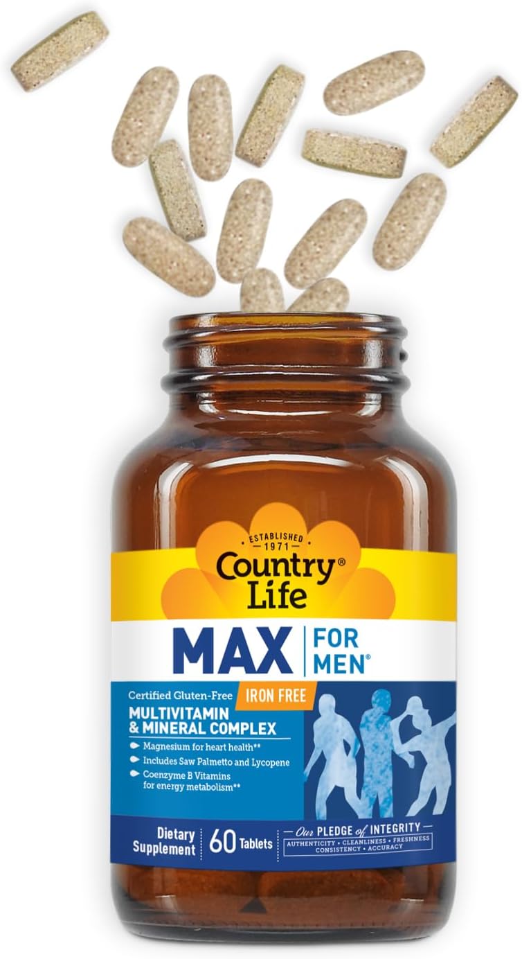 Country Life Max for Men Multivitamin & Mineral Complex - Iron-Free, Vegetarian Tablets, 60 Tablets - görsel 7