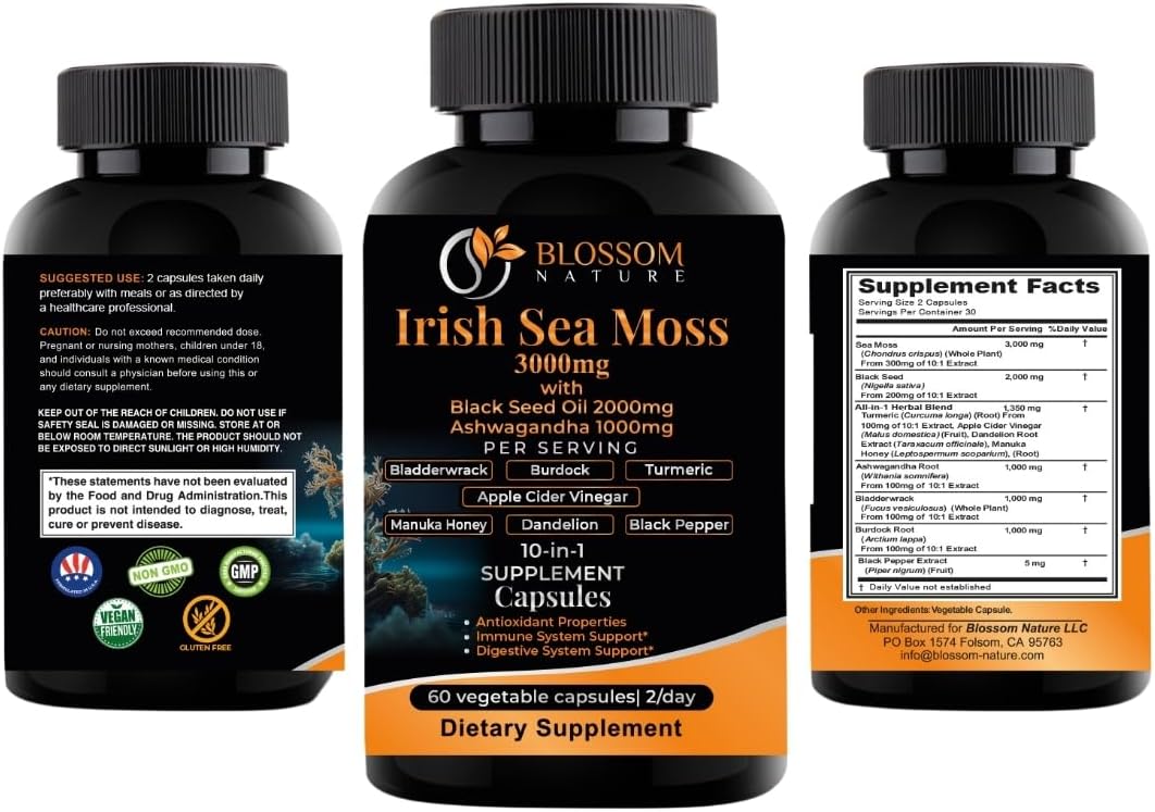 10-in-1 Irish Sea Moss Veggie Caps 3000mg - Blossom Nature - görsel 7