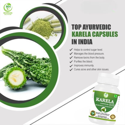 Morsan Health care Karela Capsules – 500 mg | 60 Veg Capsules x 2 Bottles | Pure Momordica charantia Extract | Ayurvedic Herbal Supplement | Plant-Based & Gluten-Free