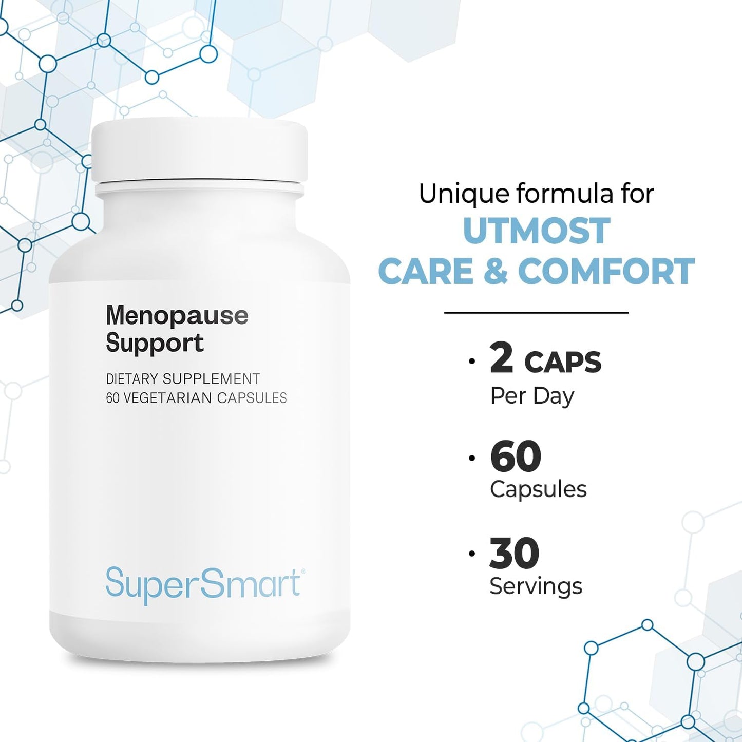 Supersmart Menopause Support (Advanced Formula) - with Black Cohosh, FenuSmart Fenugreek, Magnesium, Vitamin D3 & B6 - Non-GMO, Gluten-free - 60 Vegetarian Capsules - görsel 4