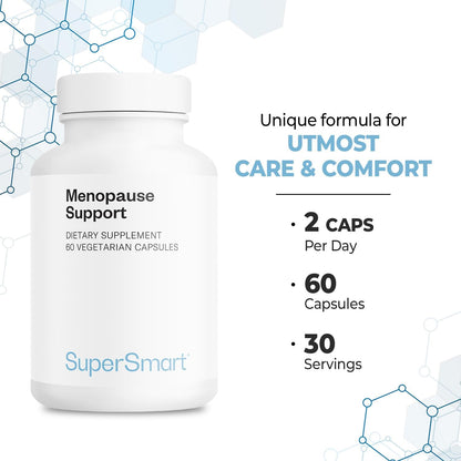 Supersmart Menopause Support (Advanced Formula) - with Black Cohosh, FenuSmart Fenugreek, Magnesium, Vitamin D3 & B6 - Non-GMO, Gluten-free - 60 Vegetarian Capsules