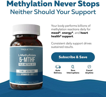 L Methylfolate 7.5mg plus Methyl B12 – Active 5-MTHF Form, MTHFR Supplement