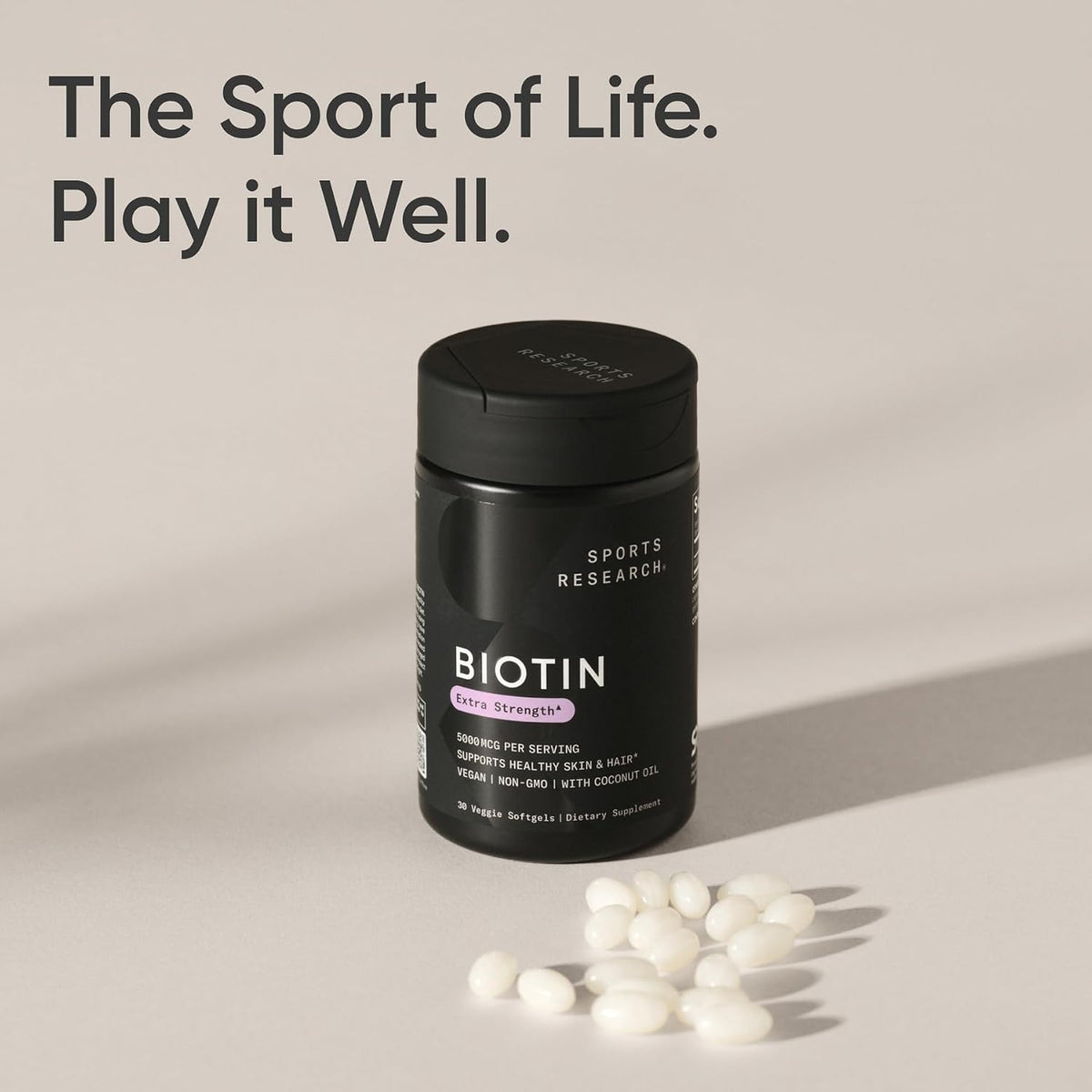 Sports Research Biotin 5,000mcg with Organic Coconut Oil - Vitamin B7 for Healthy Hair and Skin Support - Vegan, Non-GMO, Gluten & Soya-Free - 30 Veggie Softgels - görsel 8