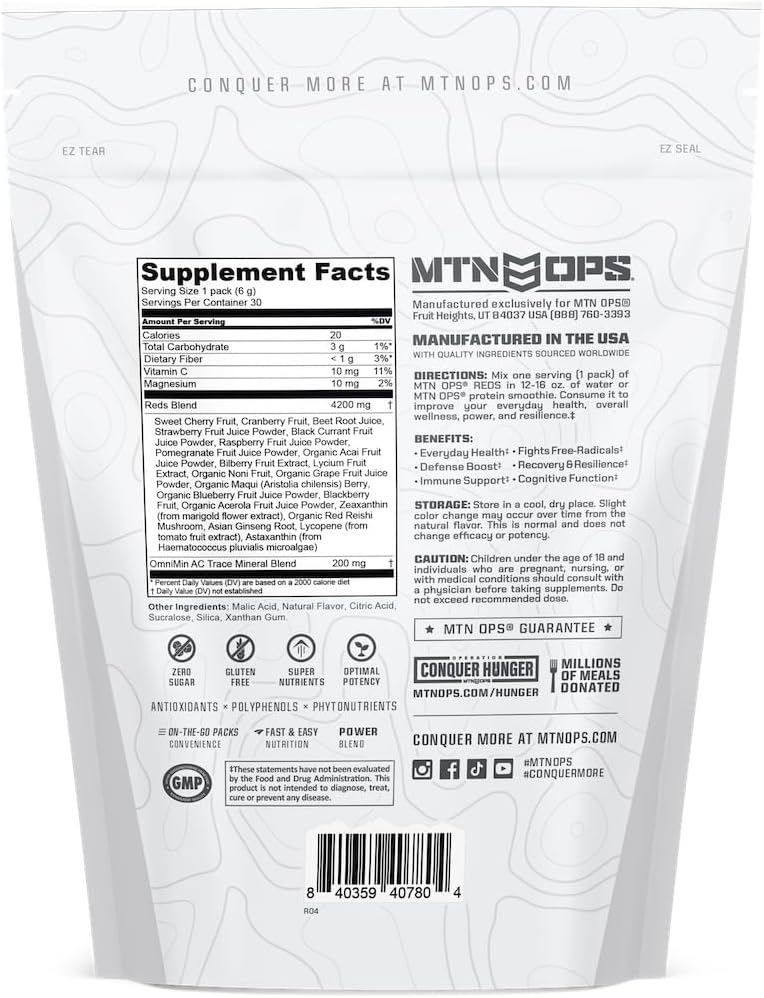 MTN OPS Reds Super Reds Antioxidant Drink Powder – 30 Stick Packs - görsel 7