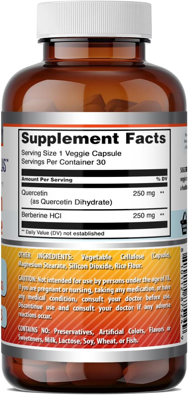 Amazing Formulae Quercetin Berberine | 250mg Berberine and 250mg Quercetin | Veggie Capsules | Non-GMO | Gluten-free | 30 Count - görsel 5
