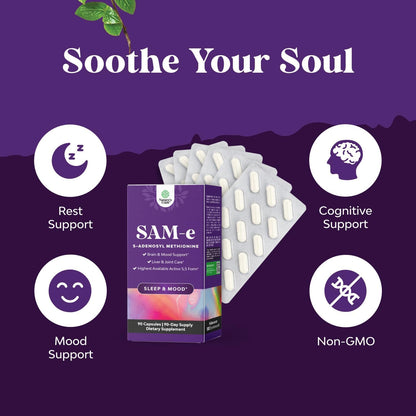 Pure SAM-E 150mg Capsules - S-adenosylmethionine for Mood, Joint & Liver Support (90 Capsules)