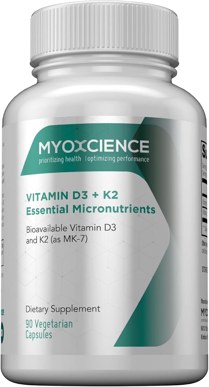 MYOXCIENCE Vitamin D3 + K2 Essential Micronutrients | 6,000 IU D3 & 150 mcg K2 MK-7 | 90 Vegetarian Capsules - görsel 1
