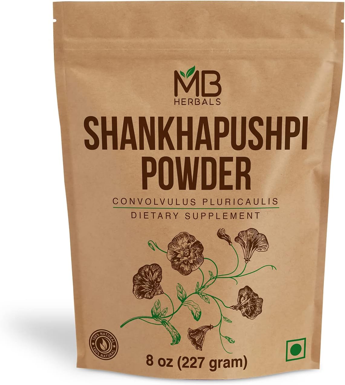 MB Herbals Shankhapushpi Powder 8 oz (227 Gram) | Shankhpushpi Powder | Convolvulus pluricaulis | Herbal Supplement - görsel 1