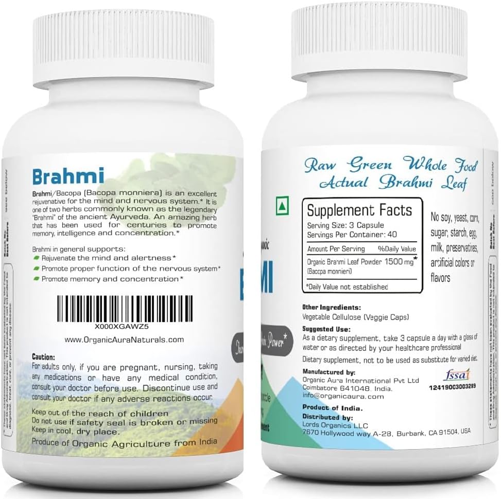 Organic Aura Brahmi Capsules (120 Capsules) - Whole Green Superfood, Non-GM, Gluten-free – Image 2