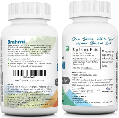 Organic Aura Brahmi Capsules (120 Capsules) - Whole Green Superfood, Non-GM, Gluten-free – Image 2