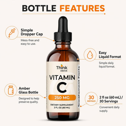 Think Above Liquid Vitamin C Drops - 250 mg L-Ascorbic Acid per Serving, 60 ml (30 Servings)