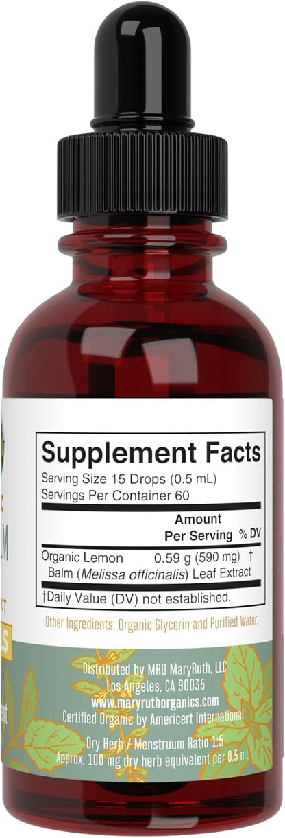 MaryRuth's Organics Lemon Balm Leaf Liquid Extract - USDA Organic - Alcohol-Free Tincture - Mood Support - 30 ml