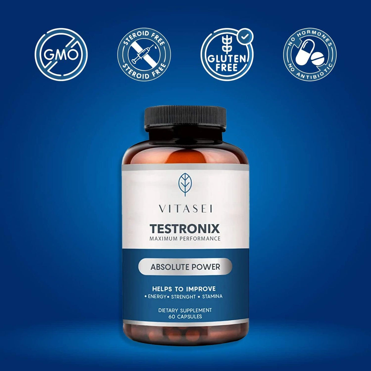 VITASEI Testronix Performance Supplement for Men – Energy and Muscle Support – 60 Capsules (Pack of 2) - görsel 6