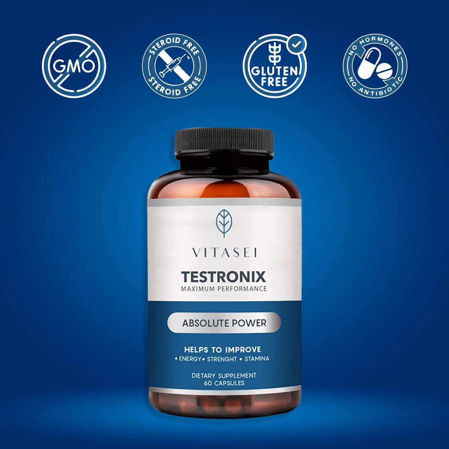 VITASEI Testronix Performance Supplement for Men – Energy and Muscle Support – 60 Capsules (Pack of 2) - görsel 6