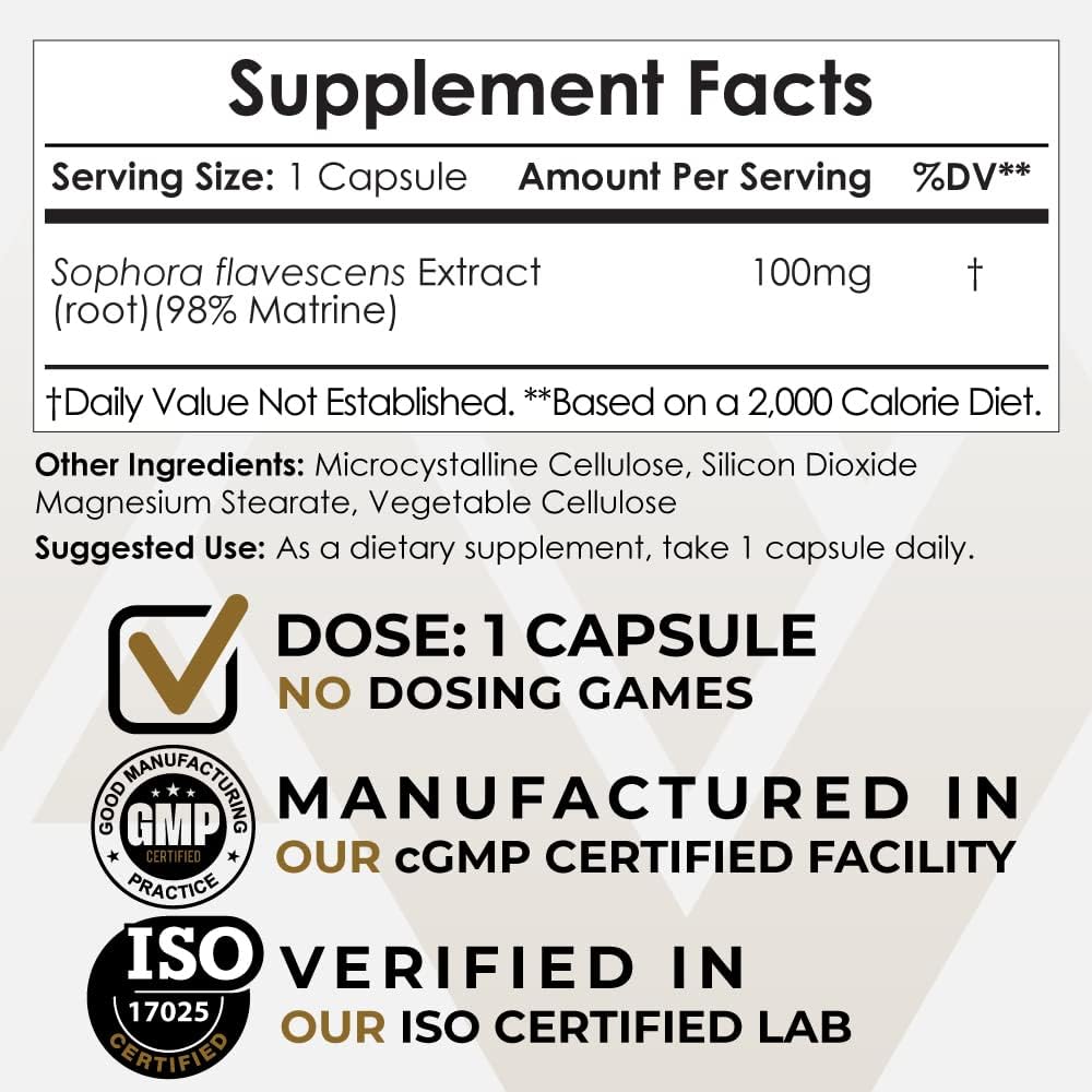 Matrine Capsules 100mg - 98% Sophora flavescens Extract (60 Count) - görsel 1