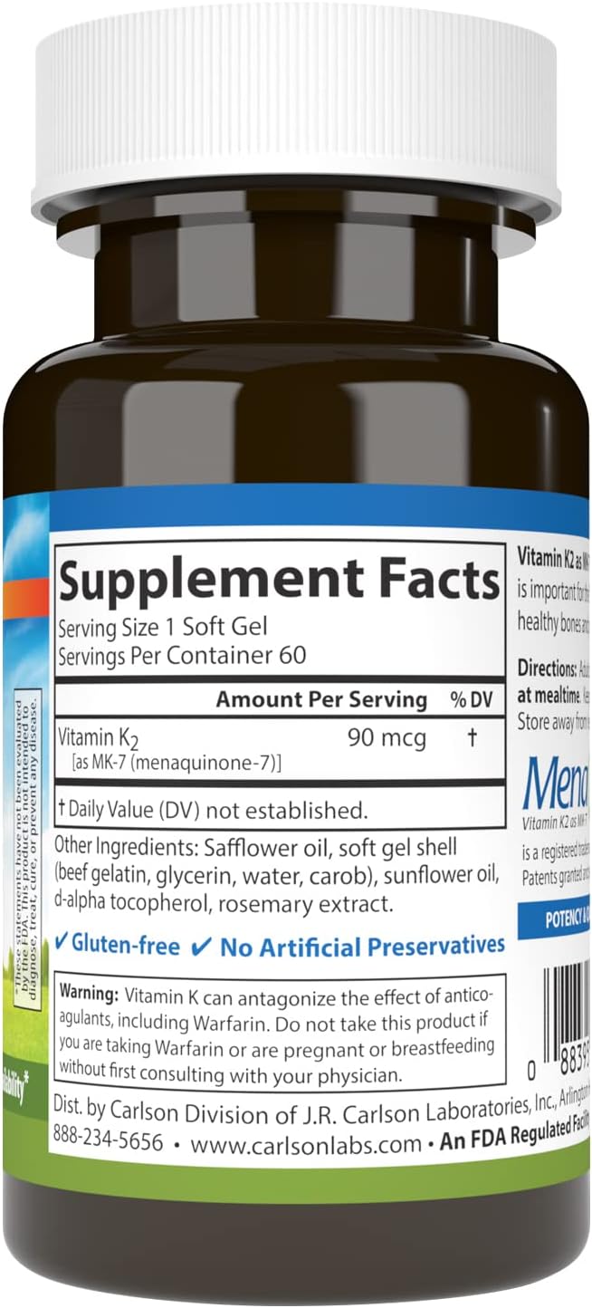 Carlson Vitamin K2 MK-7 (Menaquinone), 90 µg, Bone Support, 60 Softgels - görsel 2