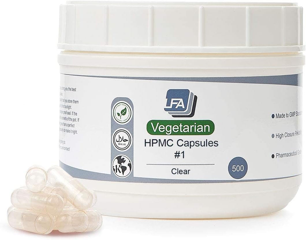 Empty Capsules Size 1 - Clear Vegan HPMC - 500 Count - Easy Snap Vegetarian Capsules for DIY Powder Supplements - görsel 1