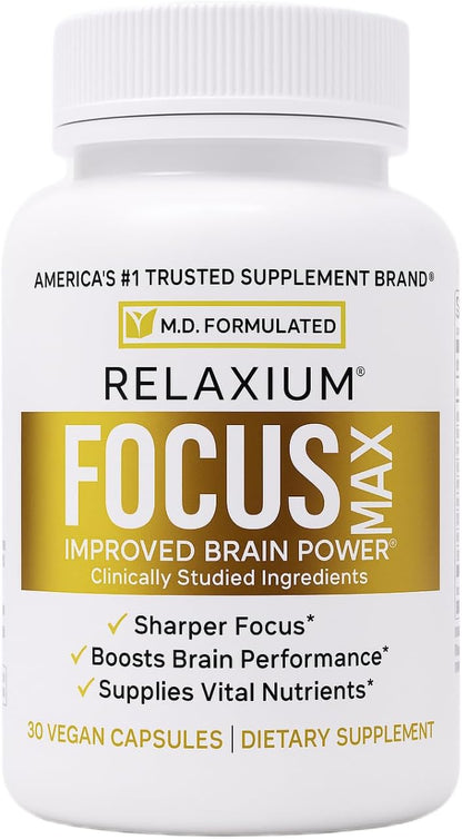 Relaxium FocusMax - Brain and Focus Supplement for Mental Clarity, Memory, and Concentration, 30 Vegan Capsules