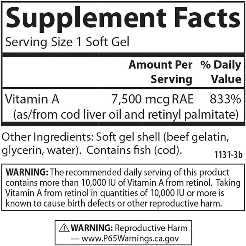 Carlson Vitamin A, 25000 IU (7500 µg), Vision and Skin Health, Immune Function, 100 Soft Gels - görsel 4