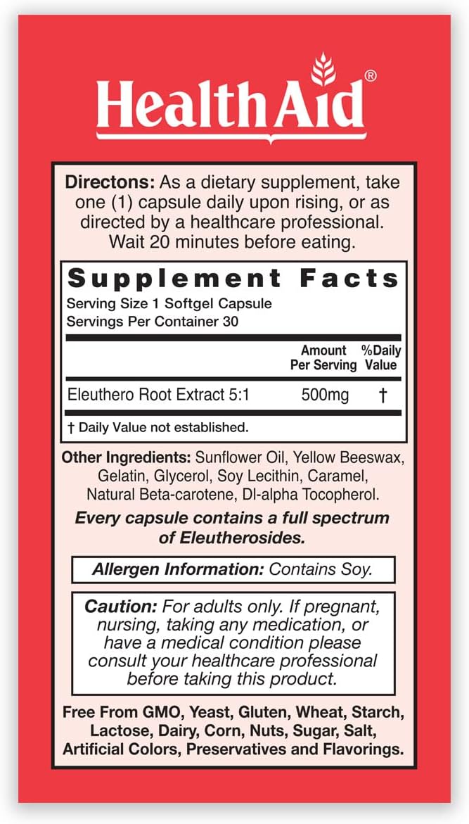 HealthAid Sibergin Siberian Eleuthero – Adaptogenic Herbal Support – 30 Softgel Capsules - görsel 3
