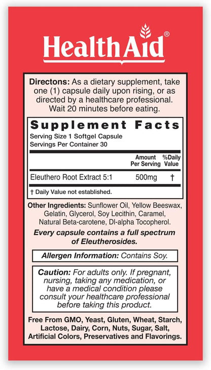 HealthAid Sibergin Siberian Eleuthero – Adaptogenic Herbal Support – 30 Softgel Capsules