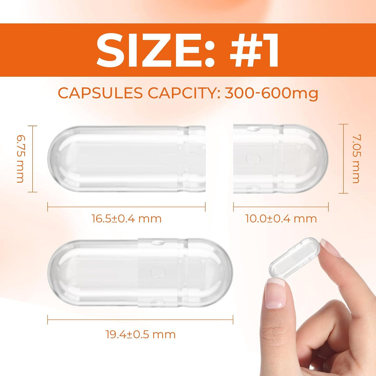 Angtai JN Empty Gelatine Capsules Size 1 (500 Count) with Filling Kit - görsel 2