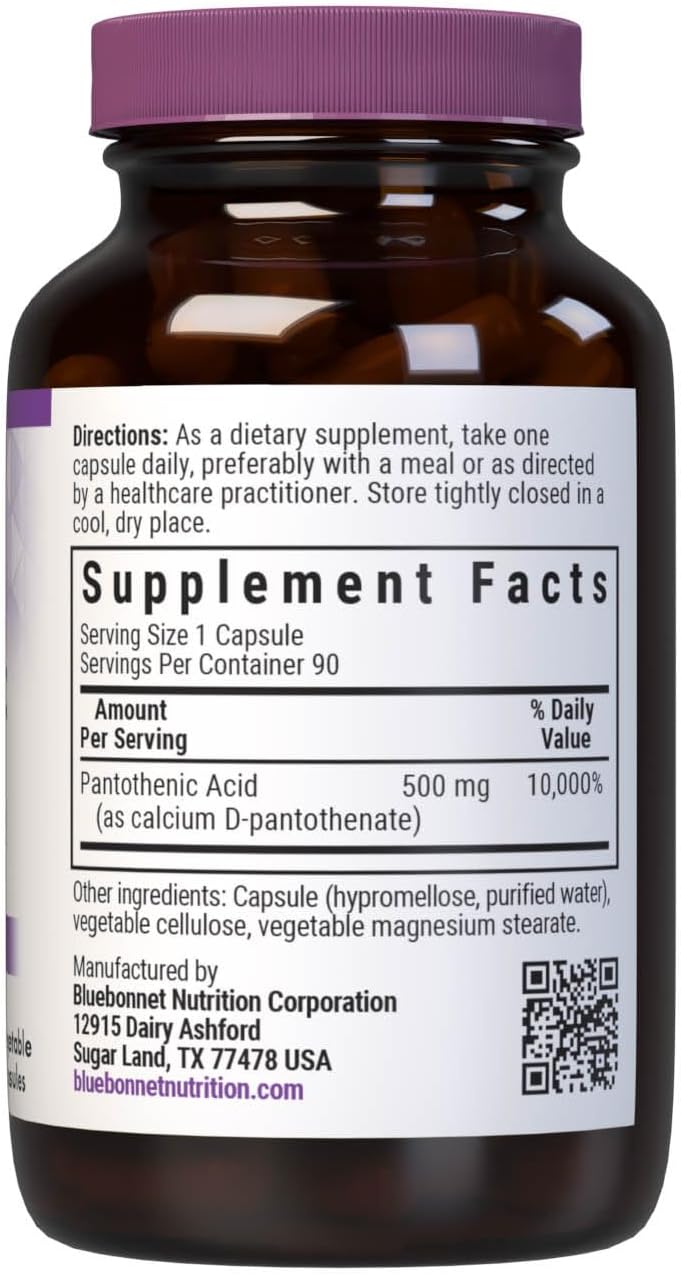 Bluebonnet Pantothenic Acid 500 mg Vegetable Capsules, 90 Count - görsel 2