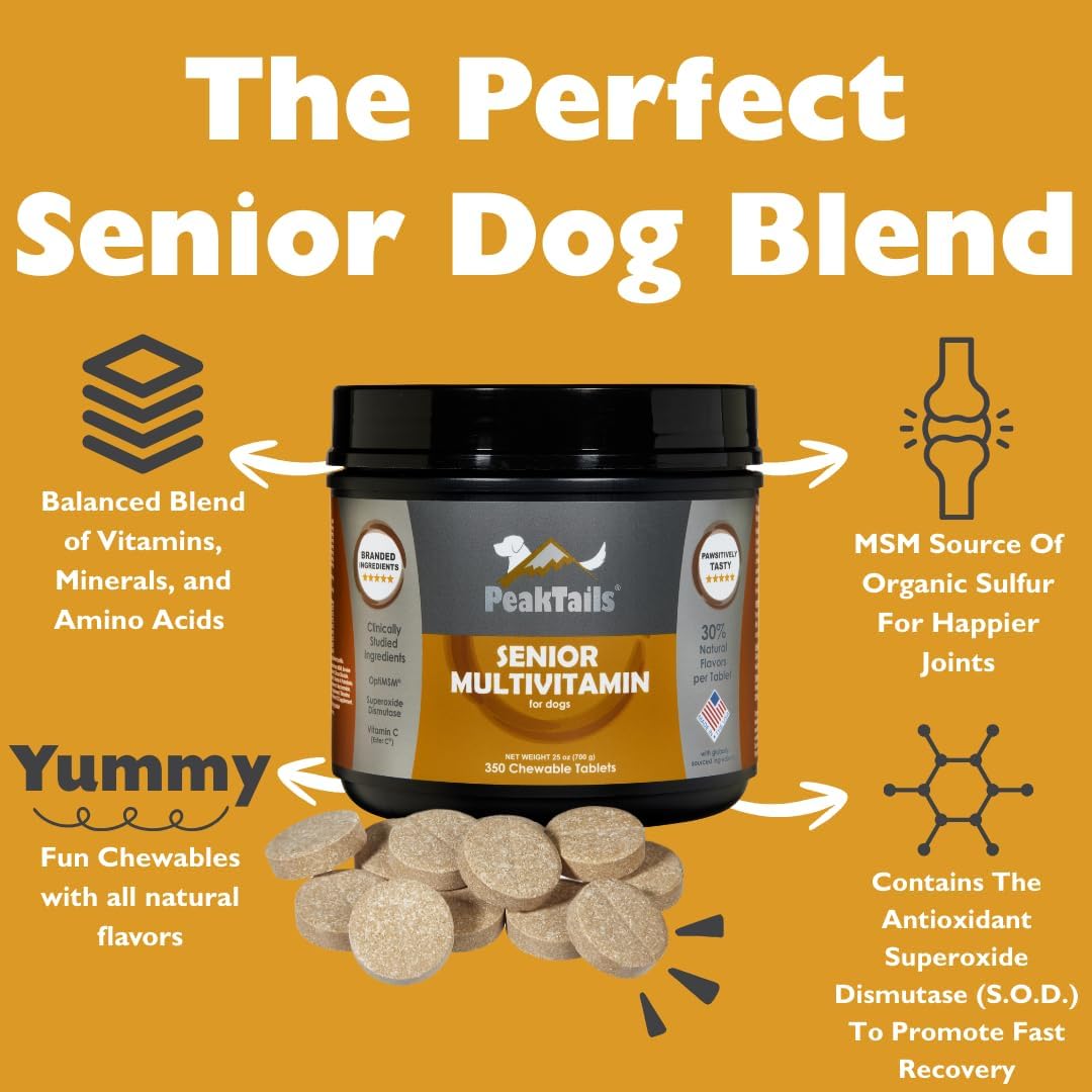 PeakTails Senior Multivitamin for Dogs – 350 Chewable Tablets with MSM, Superoxide Dismutase - görsel 4