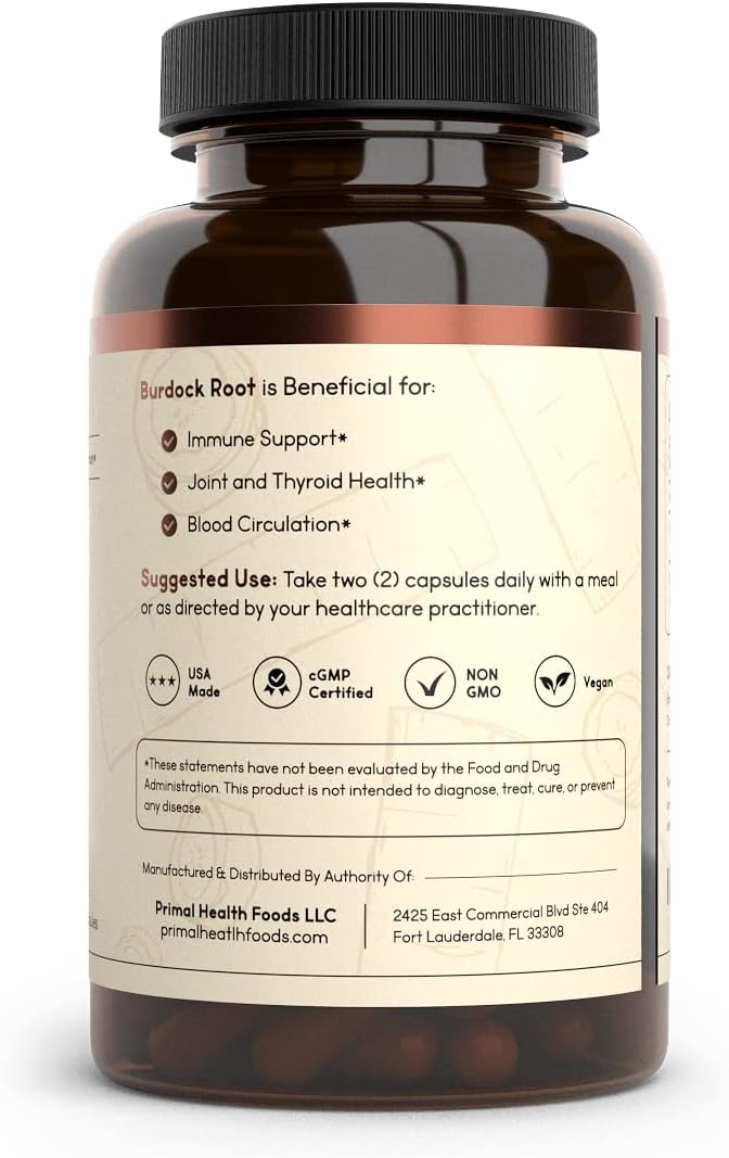 Primal Health Foods Organic Burdock Root Capsules 1000 mg – Circulation, Immune, Skin & Joint Support - görsel 8
