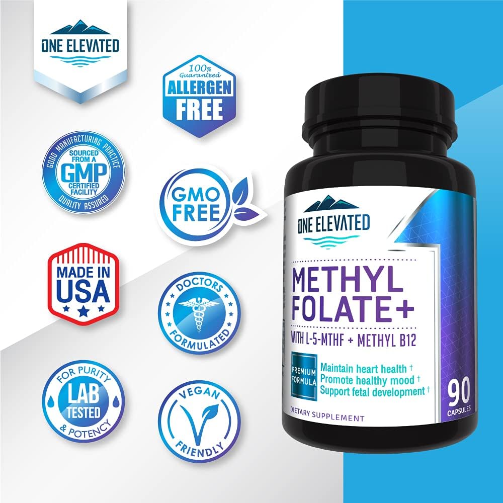One Elevated Double Strength Methyl Folate with B12, B6, B2, B1, and Niacin - 90 Capsules (3-Month Supply) - görsel 9
