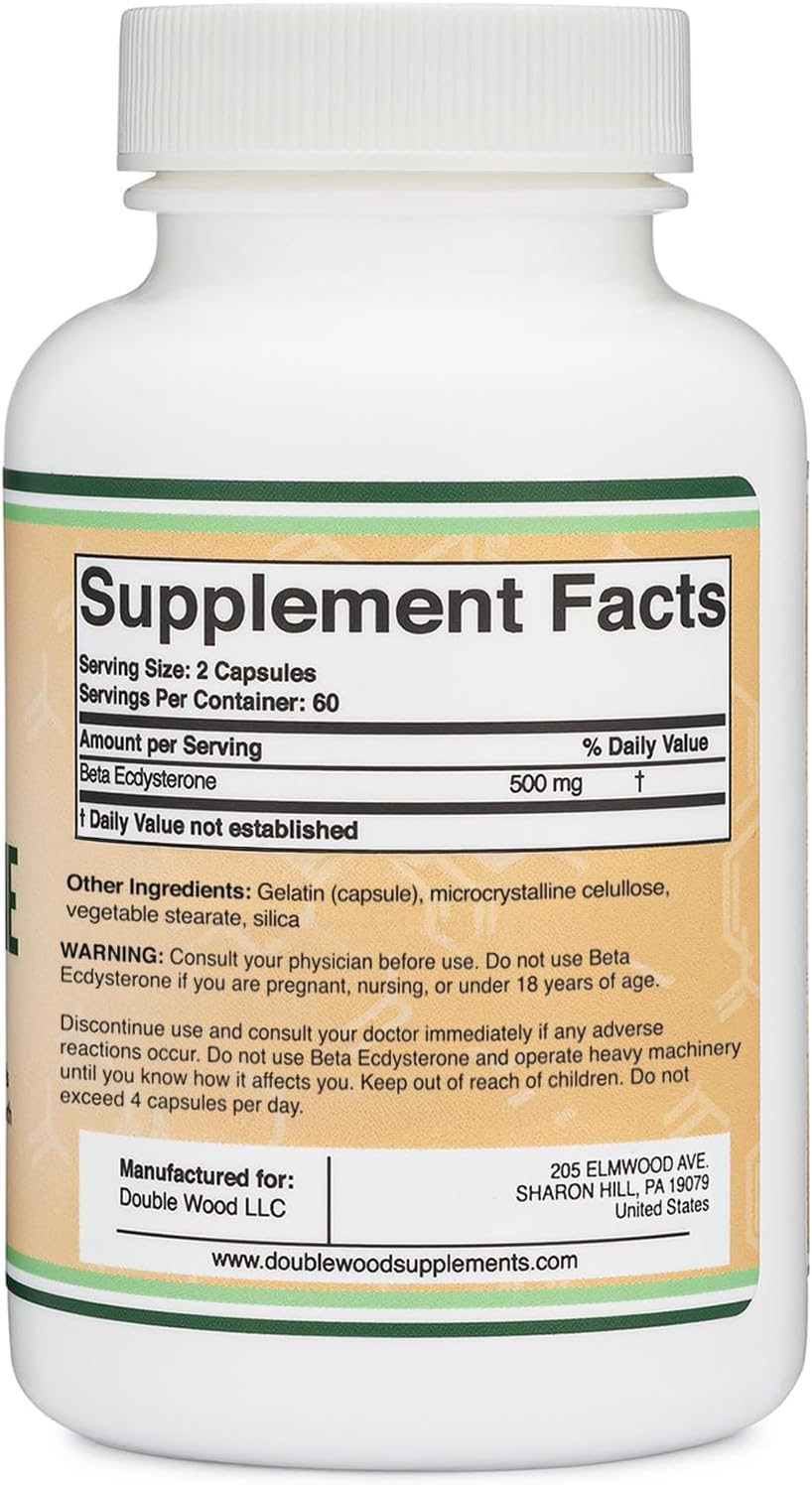 Double Wood Beta Ecdysterone Supplement – 500mg per Serving, 120 Capsules - görsel 3