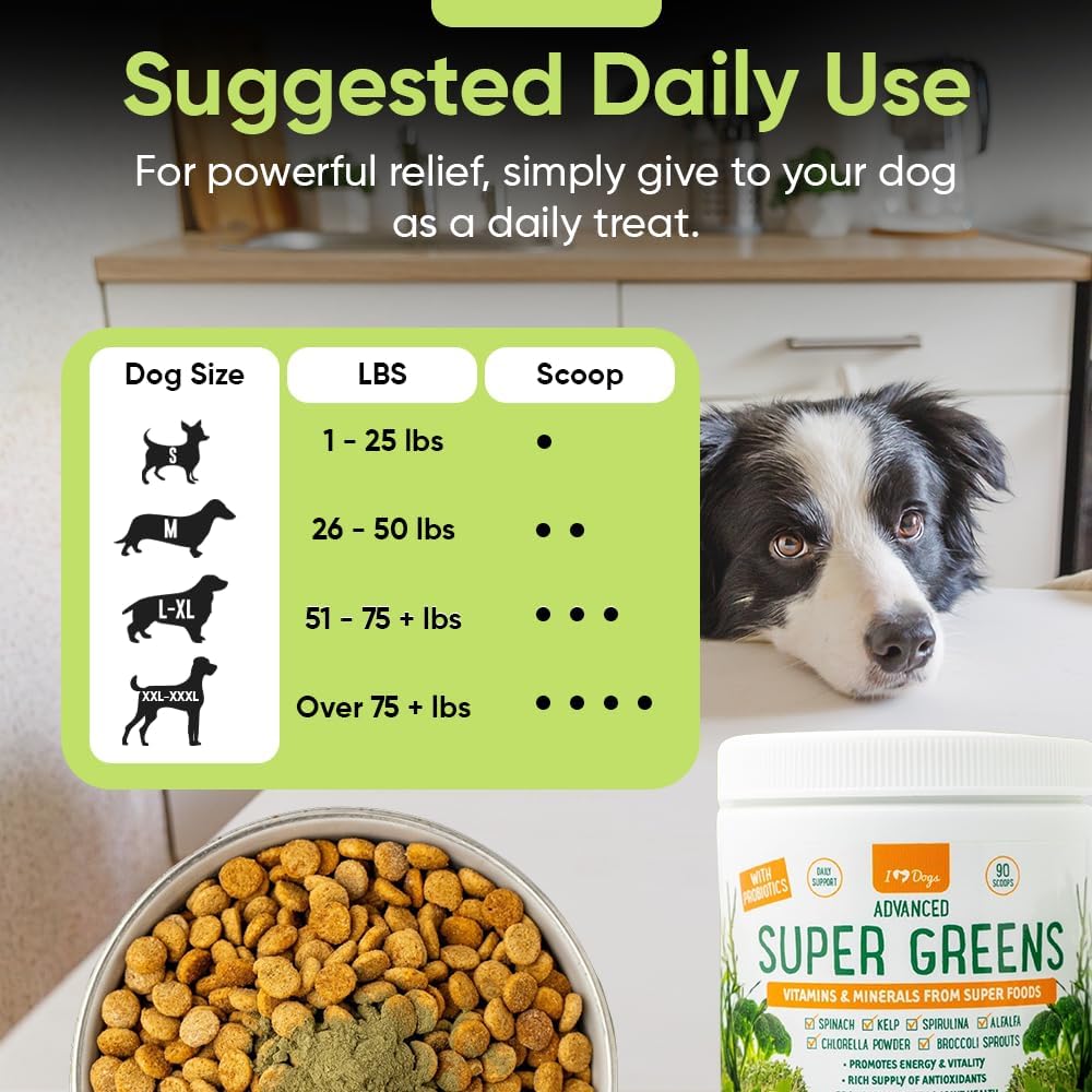 iHeartDogs Super Greens for Dogs with Broccoli Sprouts & Spirulina Powder – Seasonal Allergy & Immune Support Powder – Vitamins, Antioxidants & Minerals Supplement for Dogs - görsel 6