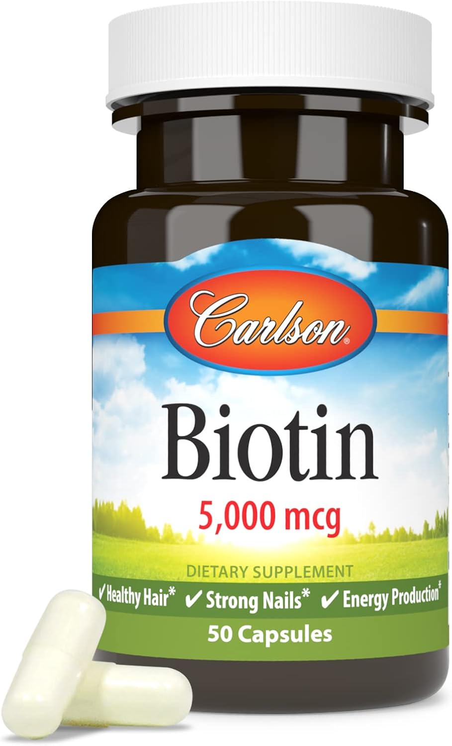 Carlson – Biotin, 5000 mcg, for Healthy Hair, Strong Nails & Energy Metabolism, 50 Capsules - görsel 5
