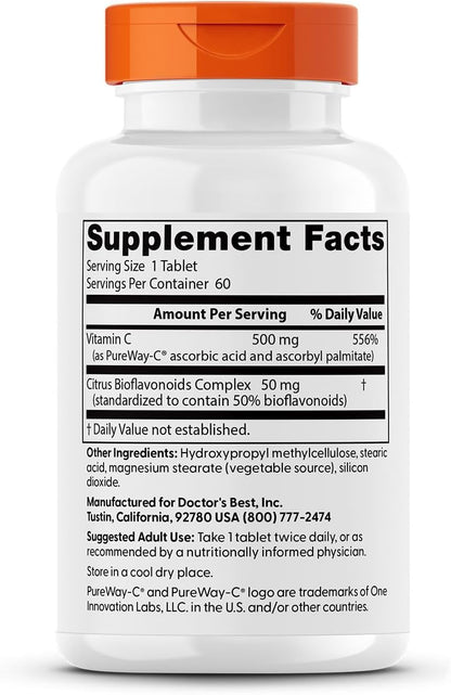 Doctor's Best High Absorption Vitamin C 500mg with Bioflavonoids - 60 Tablets