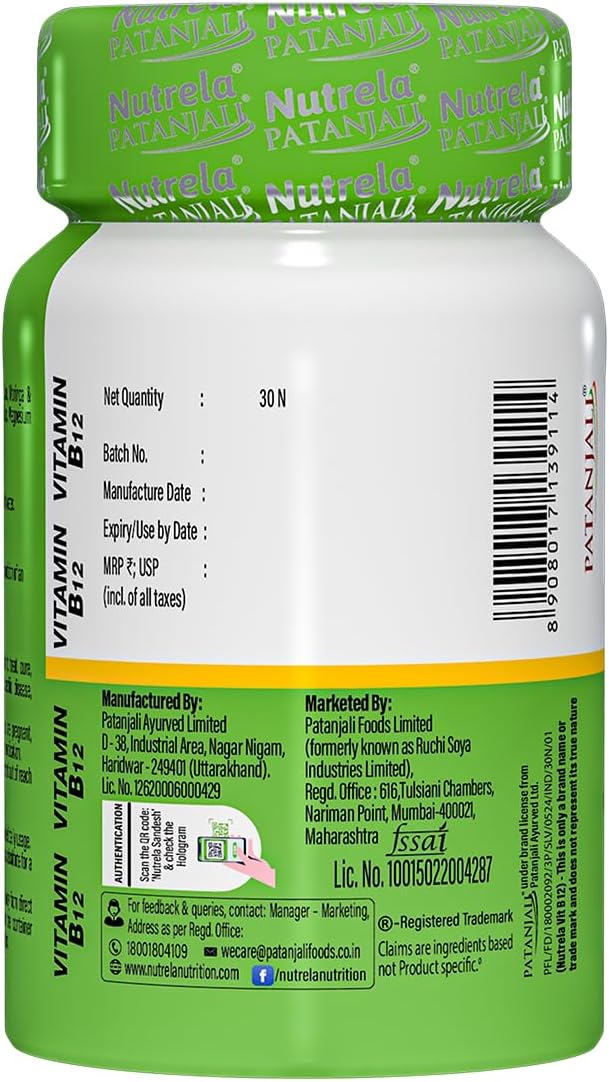 NUTRELA Patanjali Vitamin B12 Biofermented Plant Based Supplement for Men & Women with Moringa and Aloe Vera Extract - 30 Vegan Capsules (Pack of 2) - görsel 8