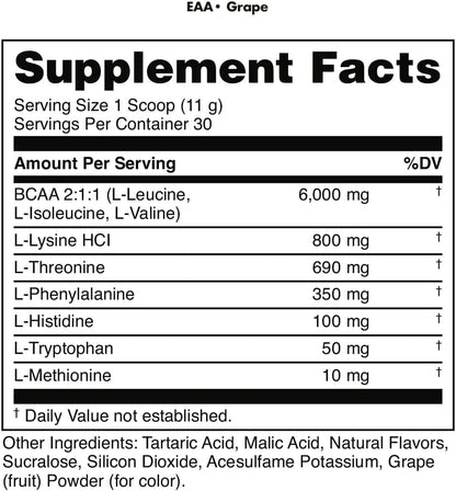 Bucked Up Essential Amino Acids - EAA Powder - Grape Flavour - 30 Servings (330 g)